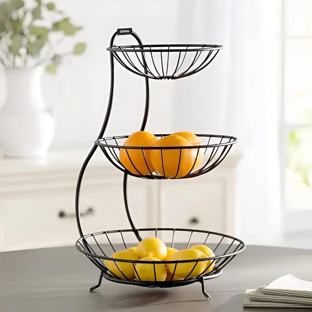 Steel 3-Tier Fruit & Vegetable Basket (Black) - Nest and Nuzzle