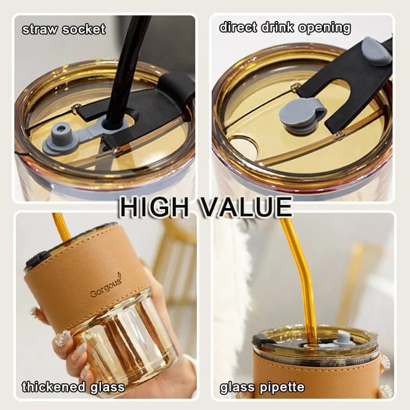 High Quality Juice Cup With Straw Glass Material (450ml) - Nest and Nuzzle