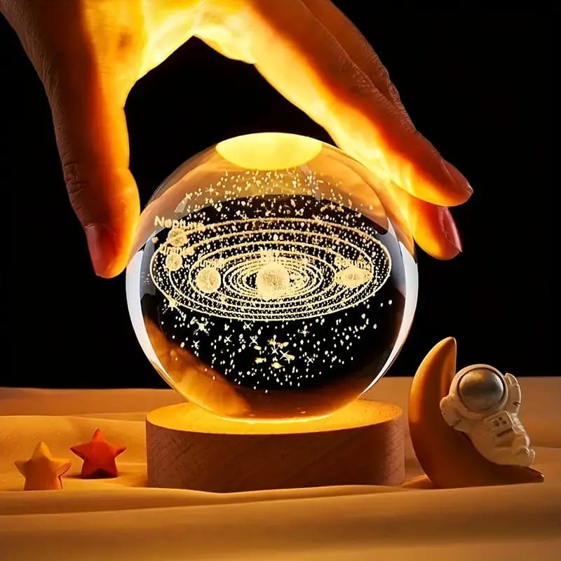 Modern 3D Crystal Galaxy Ball Lamp with Solid Wood Base - Nest and Nuzzle