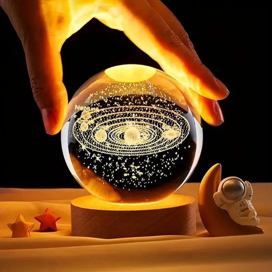 Modern 3D Crystal Galaxy Ball Lamp with Solid Wood Base - Nest and Nuzzle