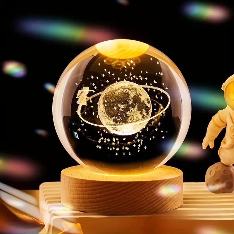Modern 3D Crystal Galaxy Ball Lamp with Solid Wood Base - Nest and Nuzzle