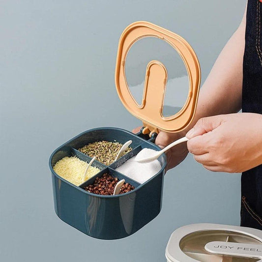 4 In 1 Partition Kitchen Seasoning Spice Box with Spoons Random Colours - Nest and Nuzzle