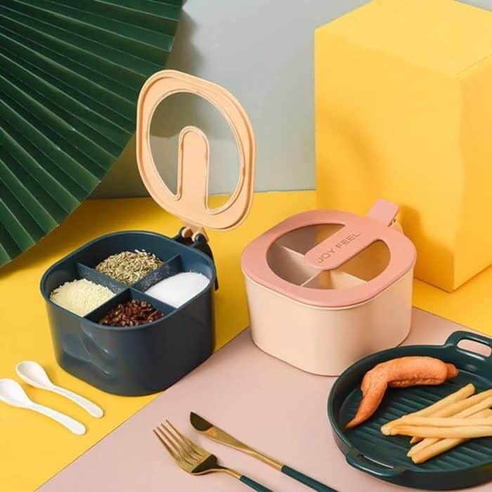 4 In 1 Partition Kitchen Seasoning Spice Box with Spoons Random Colours - Nest and Nuzzle