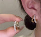 C shaped round faux pearl stud earrings - Nest and Nuzzle