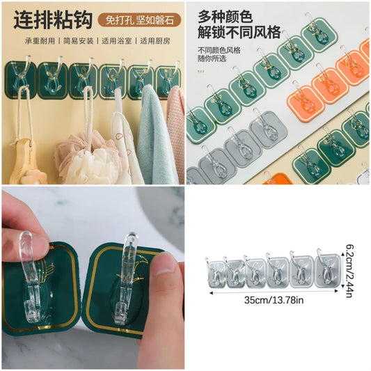 Modern self-adhesive 6-hook stripe